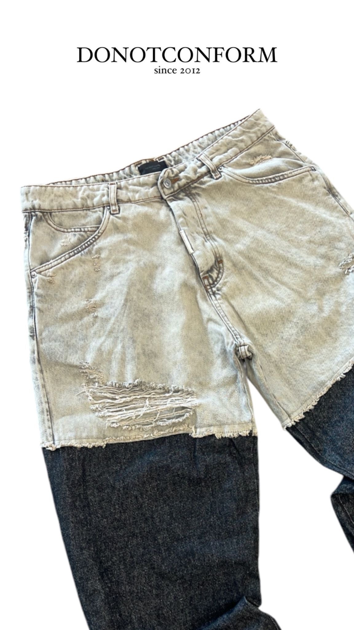 Jeans Double Fabric And Wash Grey Baggy