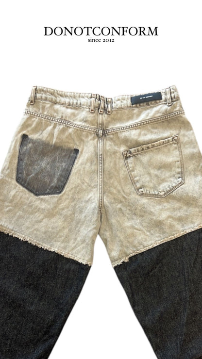 Jeans Double Fabric And Wash Grey Baggy