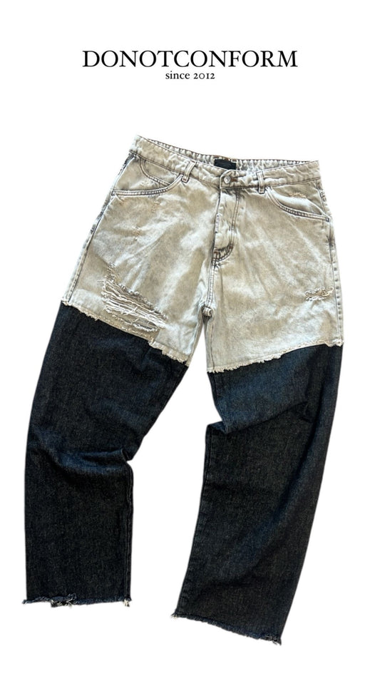 Jeans Double Fabric And Wash Grey Baggy
