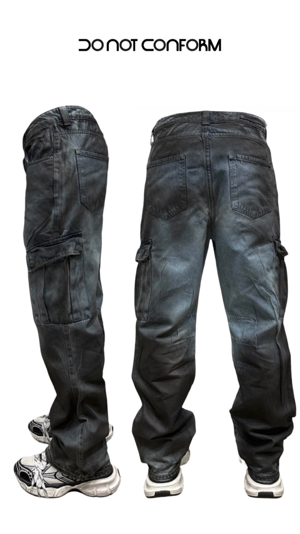 Jeans Blue Cargo Black Splatter
